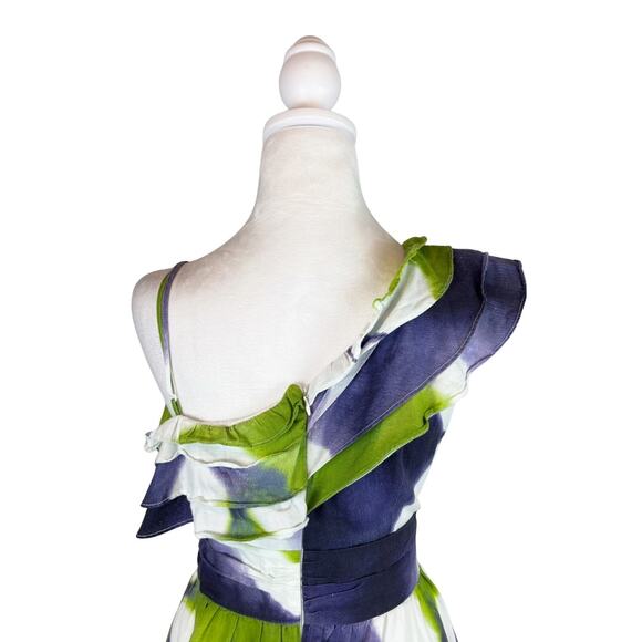 Busayo Collective One Shoulder Tie Dye Tiered Maxi Dress 10 Green - Picture 7 of 10